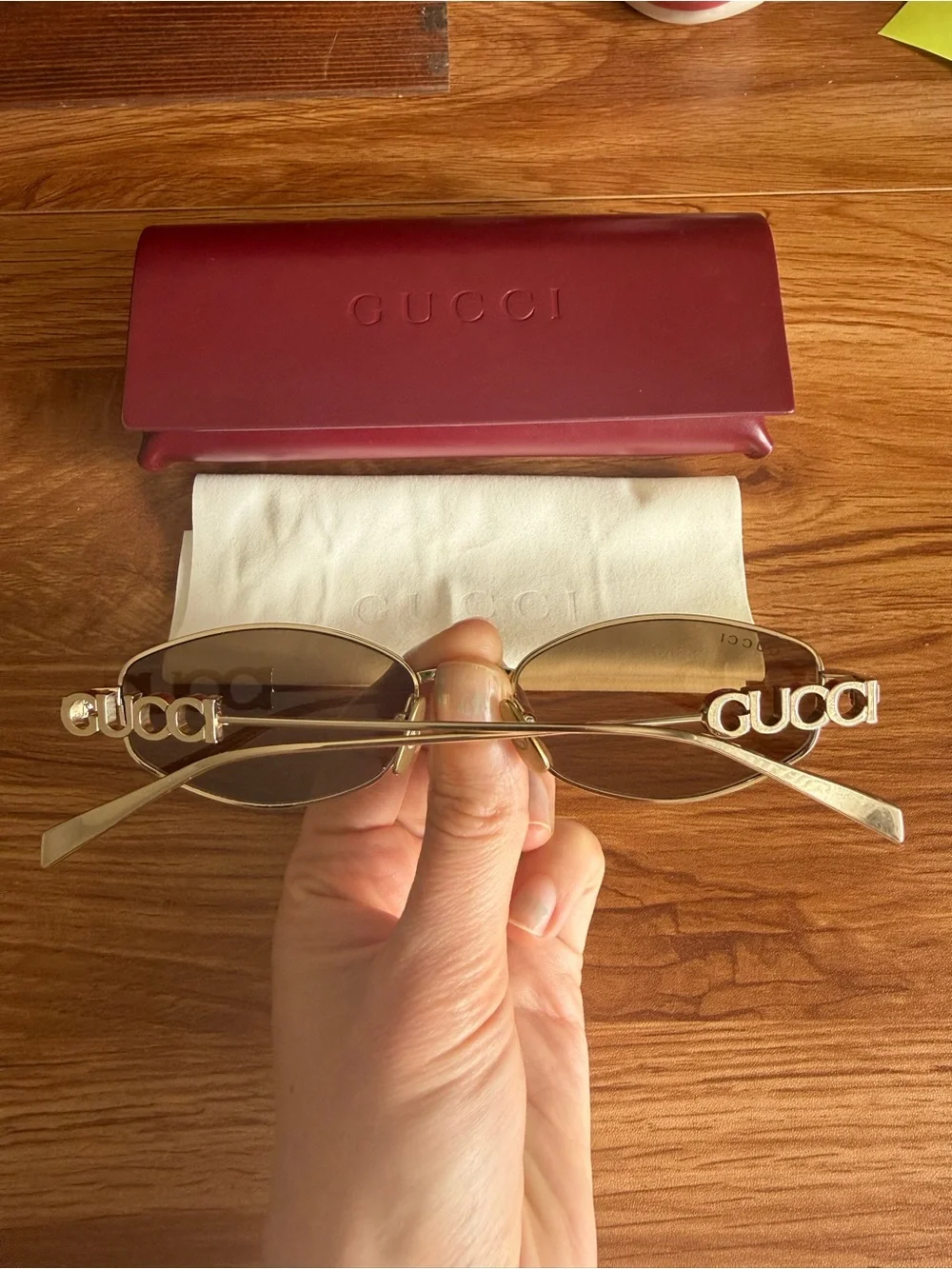 Gucci Block 55MM Logo Oval Women's Sunglasses in Gold Green